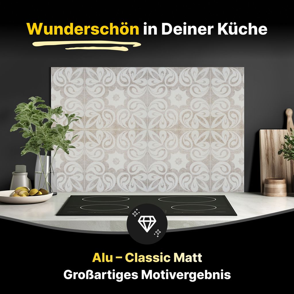 Spritzschutz Küchenrückwand aus Aluminiumverbund in Matt 80 x 60 cm Beiges quadratisches Mosaikmotiv