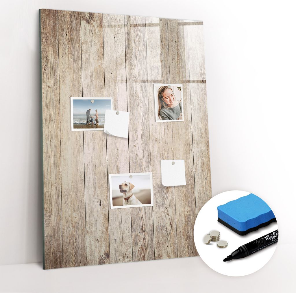 Magnetpinnwand Memoboard - Zubehörsatz - Schwarzer Marker + Schwamm + Magnete - 70 x 100 cm - Holzbretter