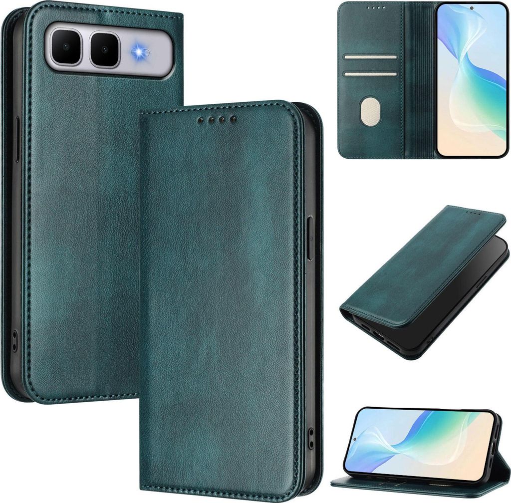 Handyhülle für Infinix Smart 10 Plus, Vintage Leder RFID Schutz Kartenfach Standfunktion Magnetische Klapphülle Grün