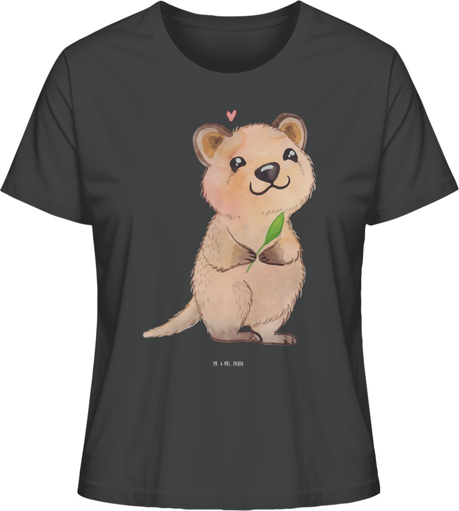 Mr. & Mrs. Panda Baumwoll T-Shirt Damen Quokka Happy Größe M - Anthrazit - Geschenk, Verschieben, Oberteil, Lustige Sprüche, Niedliches Tier, Sh...