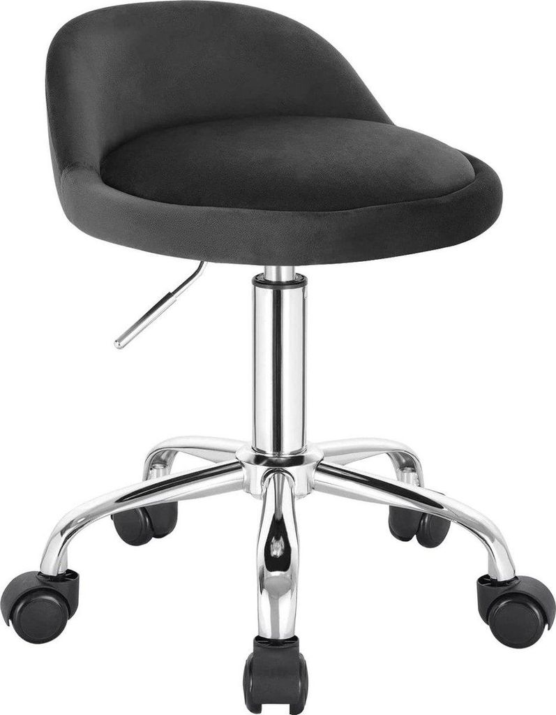 Happyment Luxus-Arbeitsstuhl – Ergonomischer Sattelhocker – Auf Rollen – Dunkelgrau – Samt – Ohne Rückenlehne – Höhenverstellbar – ...