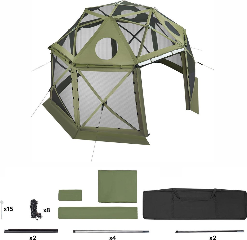 SucceBuy Pop-up-Pavillon, 3,96 x 3,96 m, kugelförmiges Campingzelt mit abnehmbarem Dach & Tragetasche, 360°-Belüftung, Sonnenschutz, geeignet f...