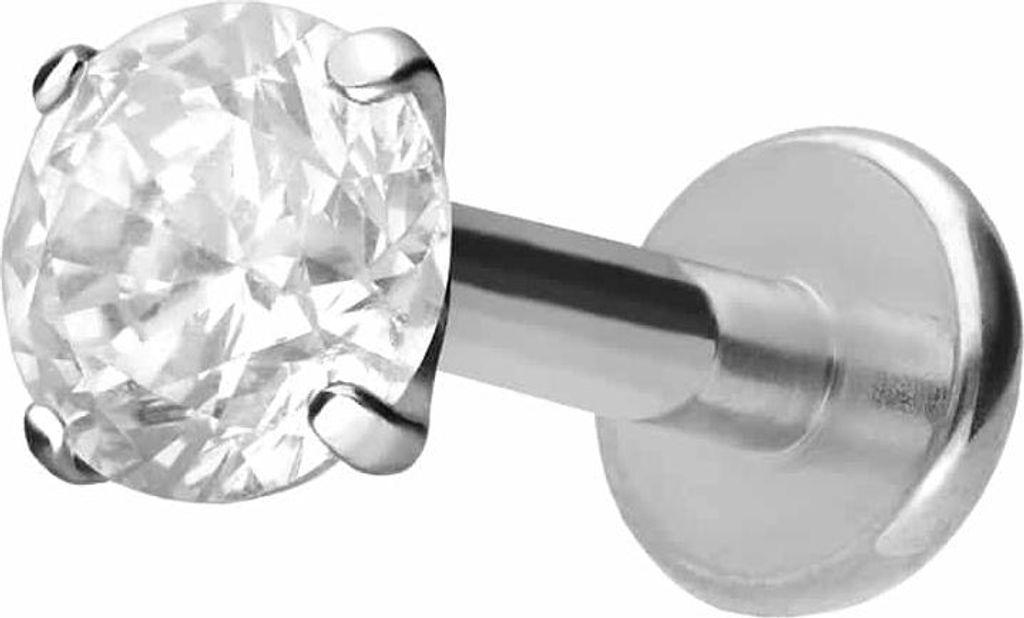 Ohrpiercing, Nasenpiercing Titan Labret mit Innengewinde EINGEFASSTER KRISTALL Silber Stablänge: 8mm | Stabstärke: 1,6mm | Kristallgröße: 4mm