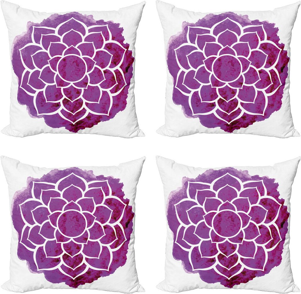 ABAKUHAUS lila Mandala Kissenbezug Set (4 Stück), Meditation Boho, Moderner Doppelseitiger Digitaldruck, 40 cm x 40 cm, Fuchsia Weiß