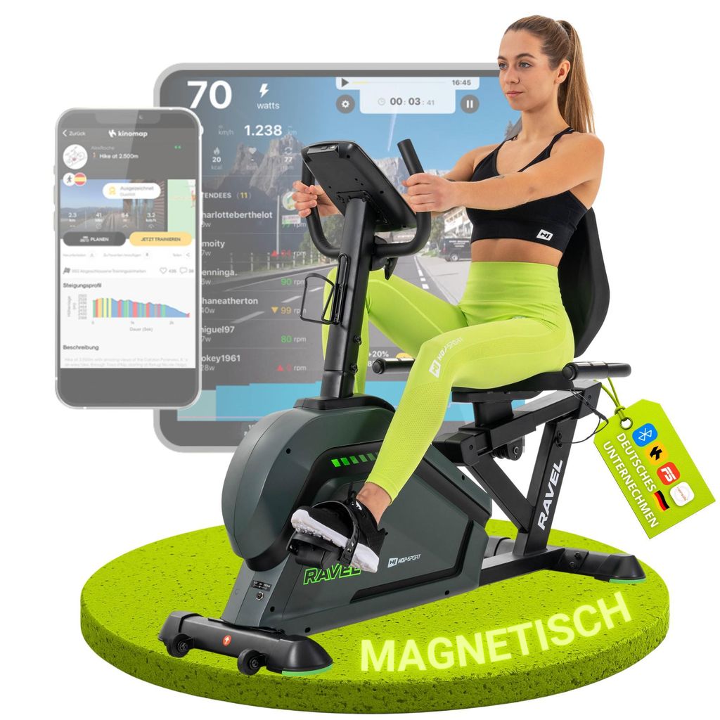 HOP SPORT HS-120L Liegeergometer für Zuhause mit 32 verstellbaren Widerstandsstufen | Leise Heimtrainer mit Smart Bluetooth APP, Großer Bequeme...