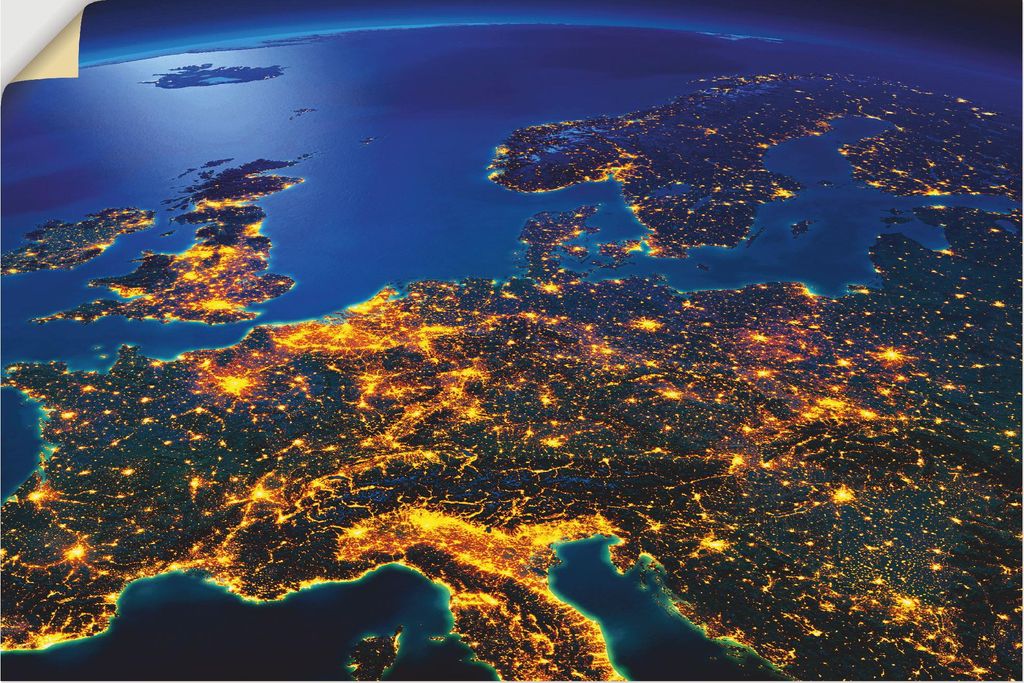 ARTland Wandbild, selbstklebend Zentral Europa vom Weltraum I Größe: 60x40 cm