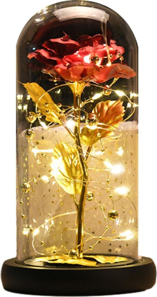 Rose, Rose für Ehefrau und Mutter, Rose in Glaskuppel, Geschenke zum Jahrestag oder Geburtstag für Frauen, Lichter und Blumen,red
