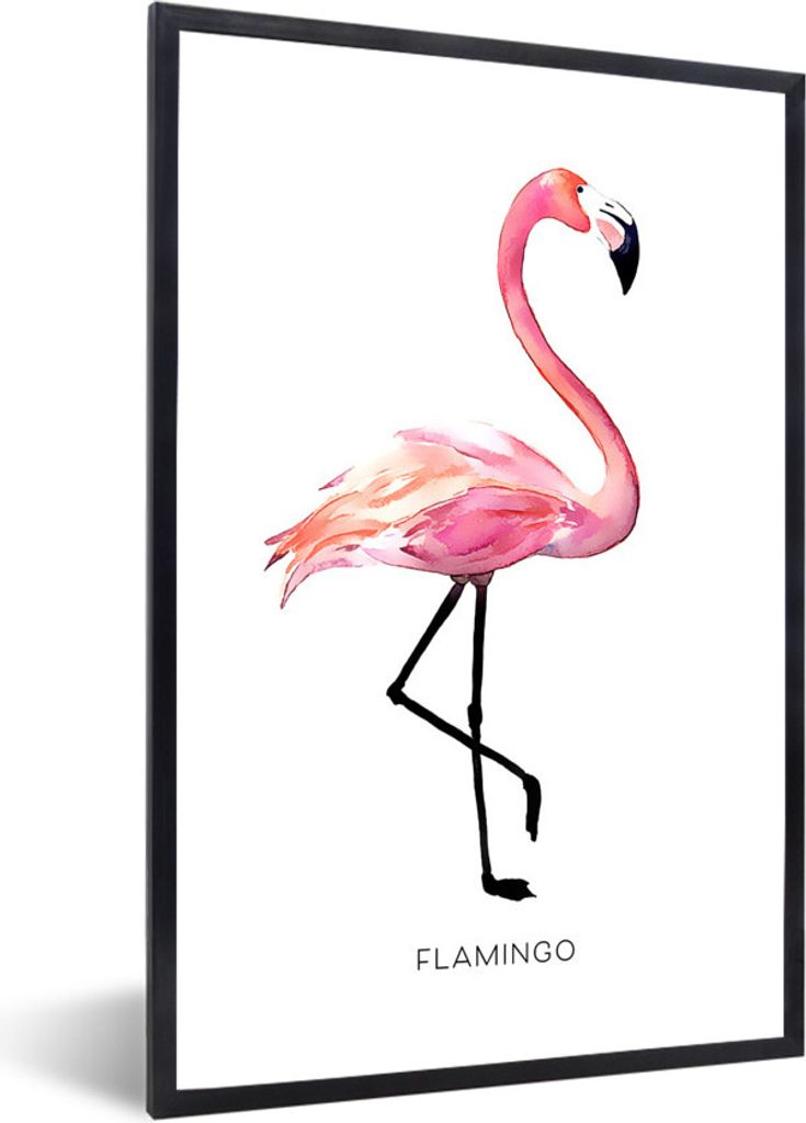 MuchoWow MuchoWow Gerahmtes Poster Zeichnung - Flamingo - Rosa 20x30 cm - Poster mit zchwarzem Bilderrahmen - Drucken - Bilder Poster im Rahmen