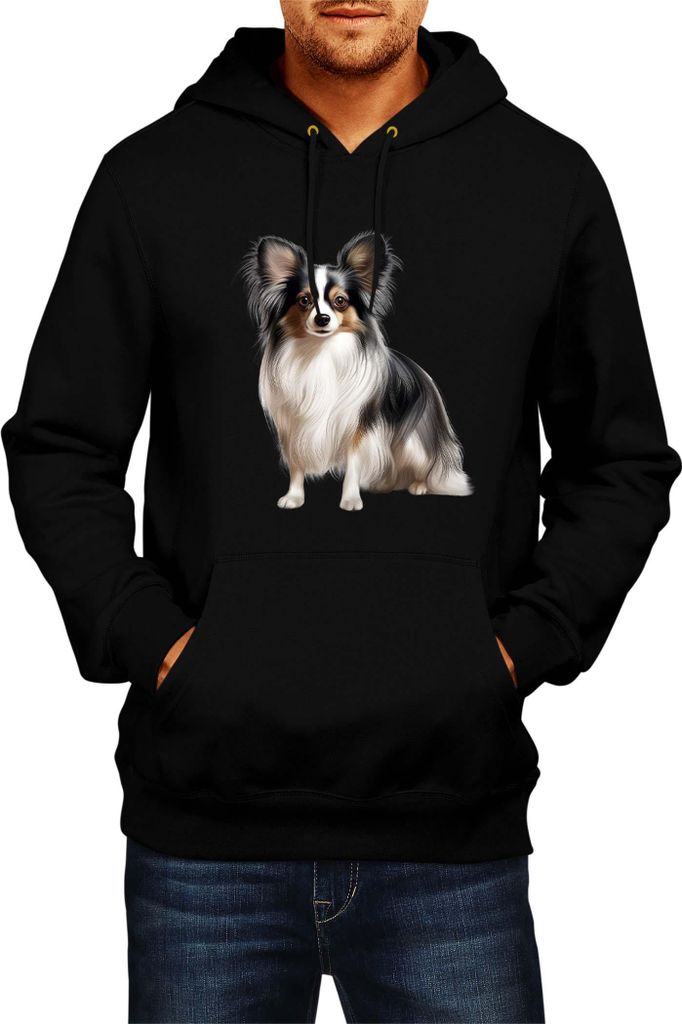 Herren Kapuzenpullover Dogs Breeds Papillon Dog Breed 006, Man 2XL / Schwarz