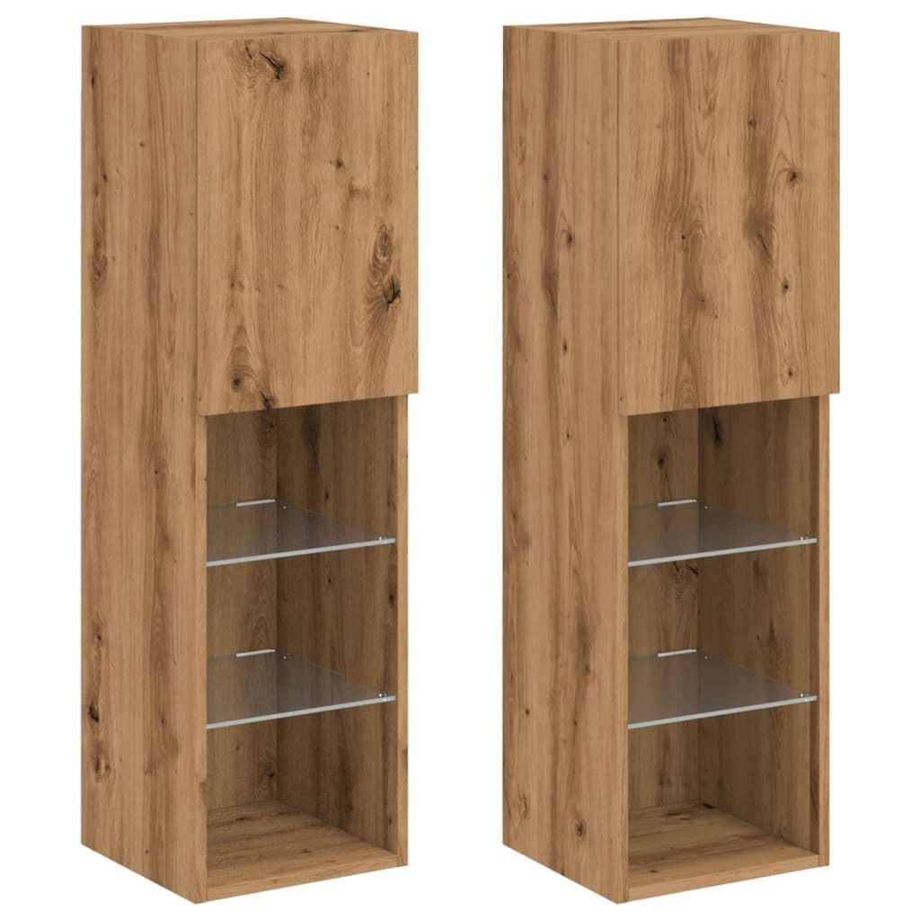 "im Sonderangebot"TV-Tisch/TV-Schränk Skandinavisch - CLORIS - Fernsehenschrank -e mit LED-Leuchten 2 Stk. Artisan-Eiche 30,5x30x102cm - DEMöbel5...