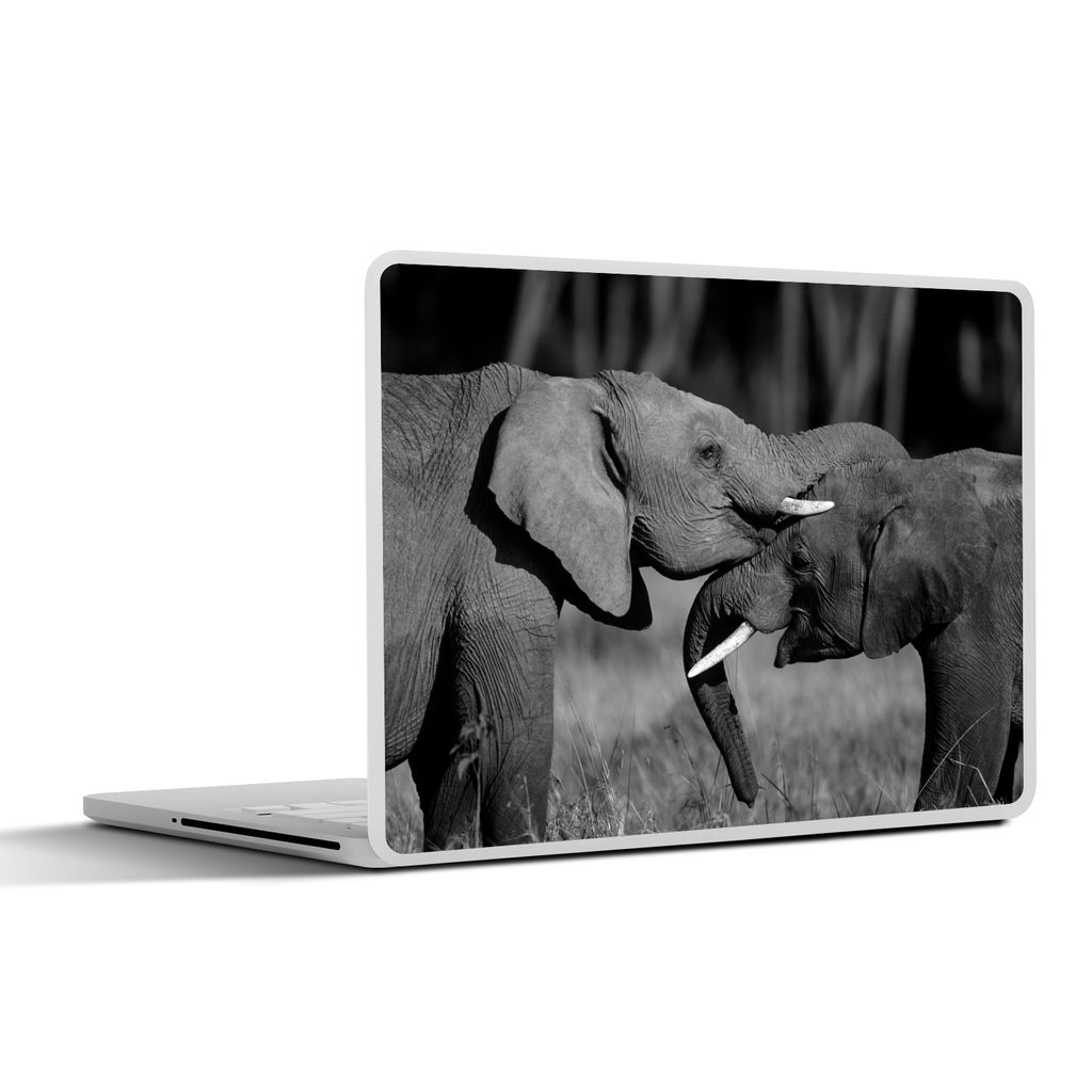 MuchoWow Laptop Aufkleber Sticker Cover Fließende Elefanten - schwarz und weiß 36.5x27.5 cm - Laptop-Sticker