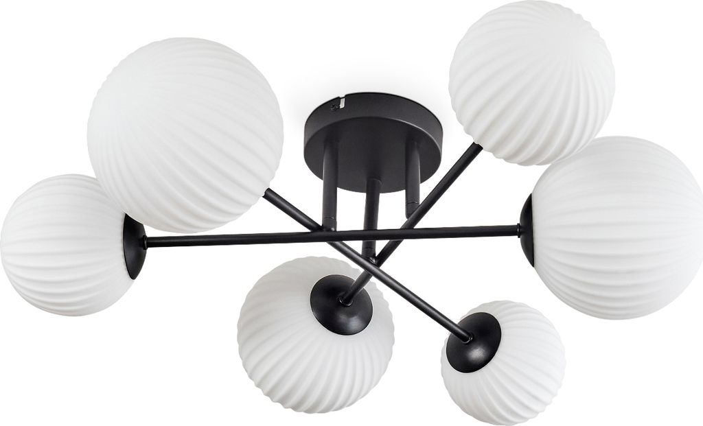 Isorella Deckenlampe aus Metall/Riffelglas in Schwarz/Weiß