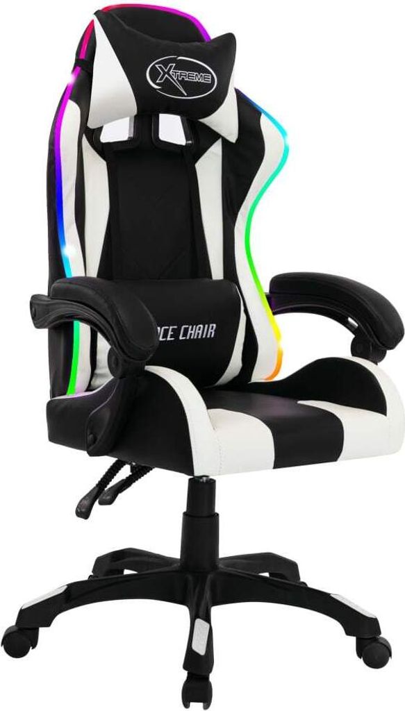 vidaXL Gaming-Stuhl mit RGB LED-Leuchten Weiß und Schwarz Produktbild 