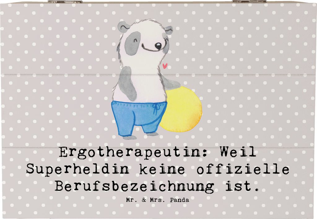 Mr. & Mrs. Panda Box Ergotherapeutin Superheldin 22 x 15 cm - Grau Pastell - Geschenk, Holzkiste, Aufbewahrungskiste, Lebensqualität, truhe holz, ...