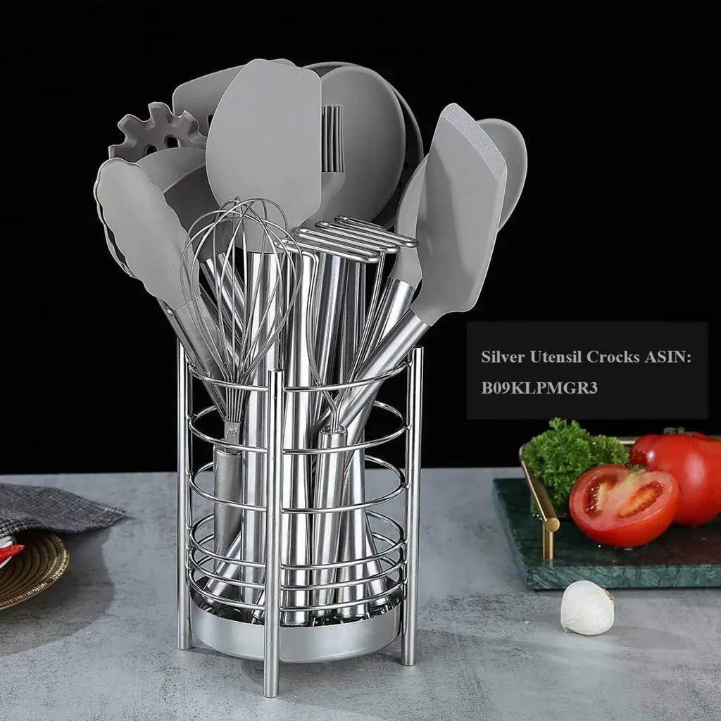 Accessori Cucina Silicone 38 Pezzi Manico Acciaio Inox con Supporto - 4
