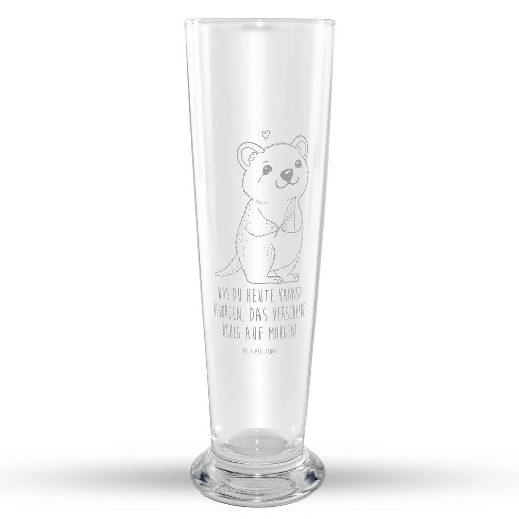 Mr. & Mrs. Panda Bierglas Quokka Happy - Transparent - Geschenk, Mr Mrs Weizenglas, Weißbierglas, Niedliches Tier, Lustiger Spruch, Weizenbier Gla...