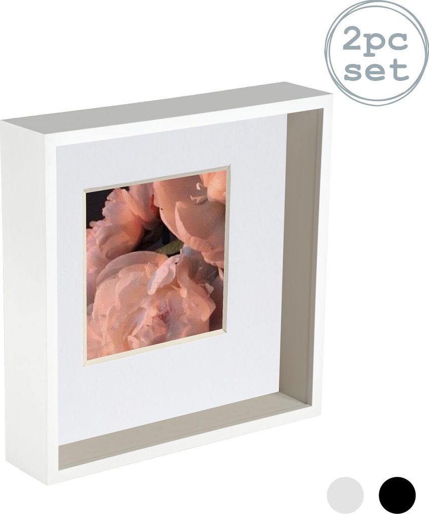 Nicola Spring 2 Stück 10 x 10 3D-Schatten-Tief Box Photo Frame Set - Craft Anzeigen Bilderrahmen mit 6 x 6-Halterung - Weiß