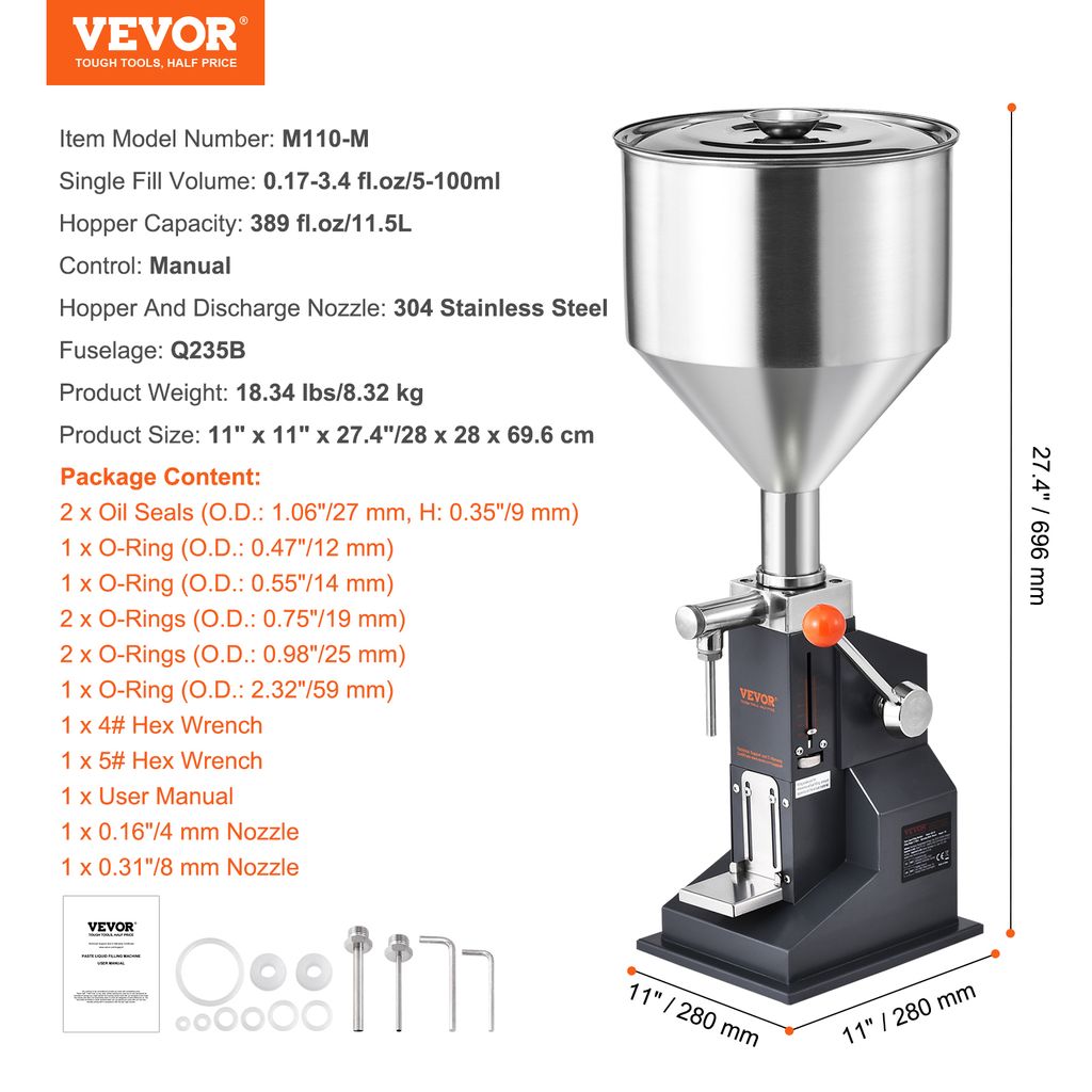 VEVOR 5–100 ml Abfüllmaschine Manuell Flüssigkeitsabfüllmaschine aus lebensmittelechtem Edelstahl 304 Silikon PTFE Filling Machine Inkl. zwei Düsen 4 mm / 8 mm ideal zum Abfüllen von Honig Öl Essenz VEVOR 5–100 ml Abfüllmaschine Manuell Flüssigkeitsabfüllmaschine aus lebensmittelechtem Edelstahl 304 Silikon PTFE Filling Machine Inkl. zwei Düsen 4 mm / 8 mm ideal zum Abfüllen von Honig Öl Essenz