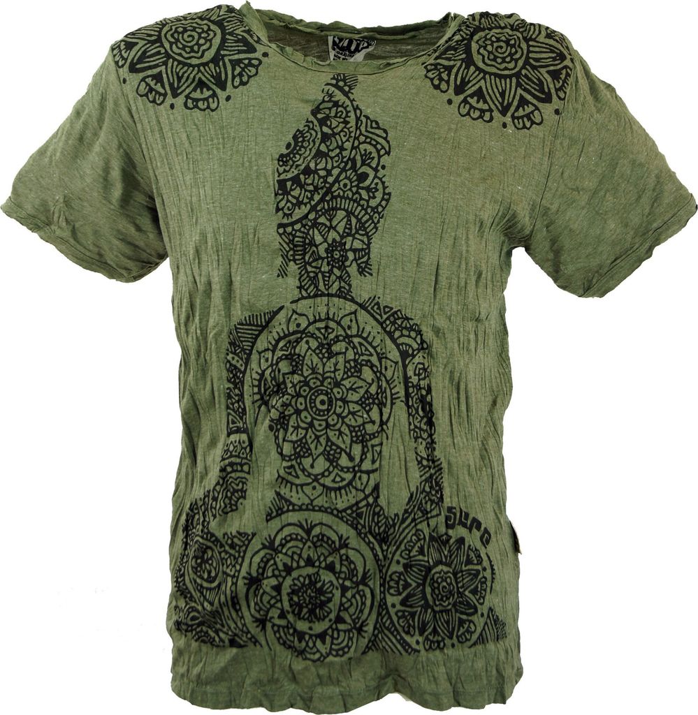 Sure Herren T-Shirt Mandala Buddha - Olive, Grün, Baumwolle, Größe: M