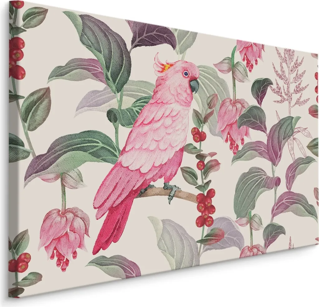 Favolosa tela SCREEN PICTURE 70x50 cm XXL stampa d'arte natura rosa pappagallo fiori