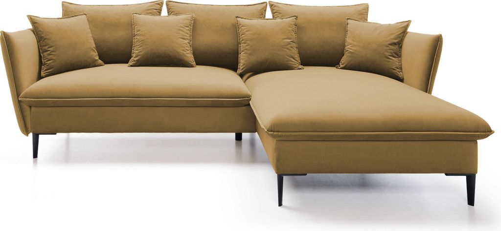 DomoHome Ecksofa GLOSS mit Schlaffunktion, Freistehend, Ottomane und Goldenen Füßen – Samtsofa im GLOSSour-Stil für Ihr Wohnzimmer, mit Zierki...