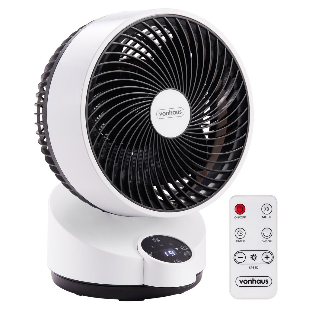 VonHaus Umluft Ventilator mit Fernbedienung, 60° Tischventilator, 3-Stufen, 12H-Timer
