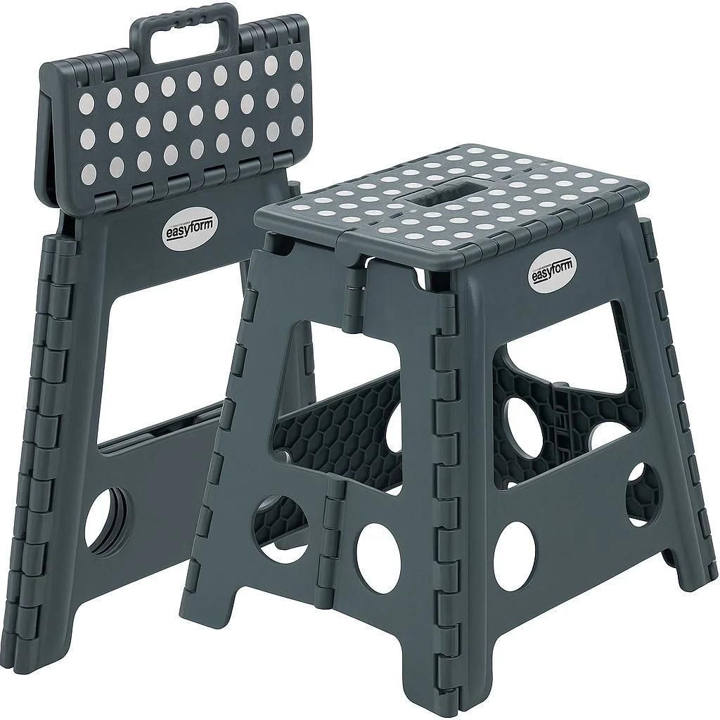 Klapphocker Tritthocker faltbar, rutschfest, 39 cm, bis 150 kg, grau, Kunststoff, mit Tragegriff, für Küche Bad Haushalt