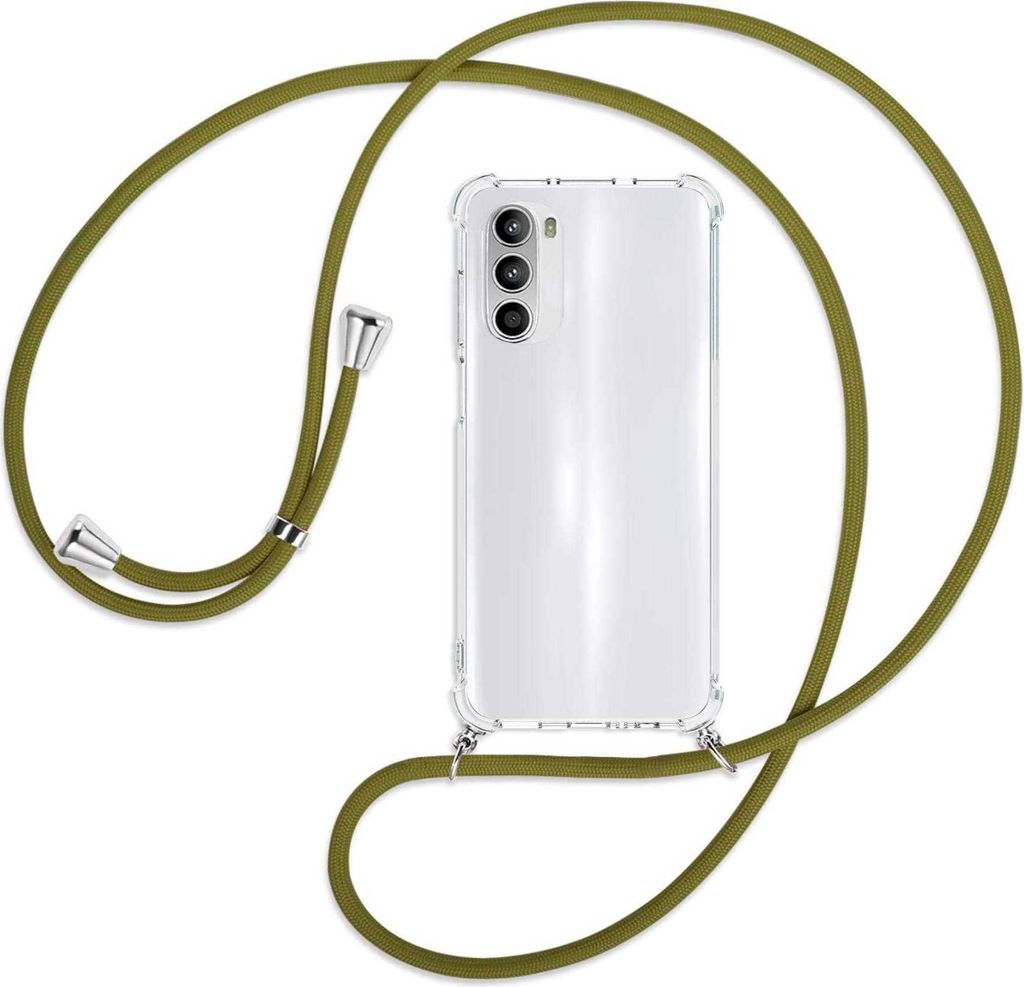 Handykette Backcover-Schutzhülle mit Band (Metall silberfarben) für Motorola Moto G52 / G82 - khaki