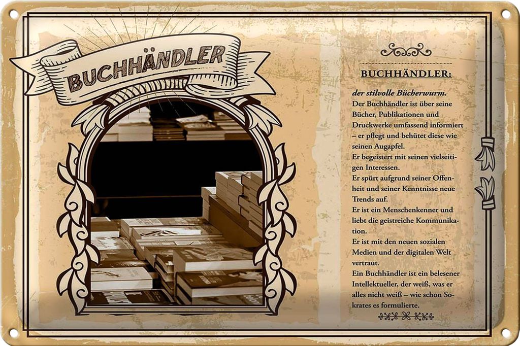 Blechschild Berufe 40x30cm Buchhändler Bücher Aufapfel Trends