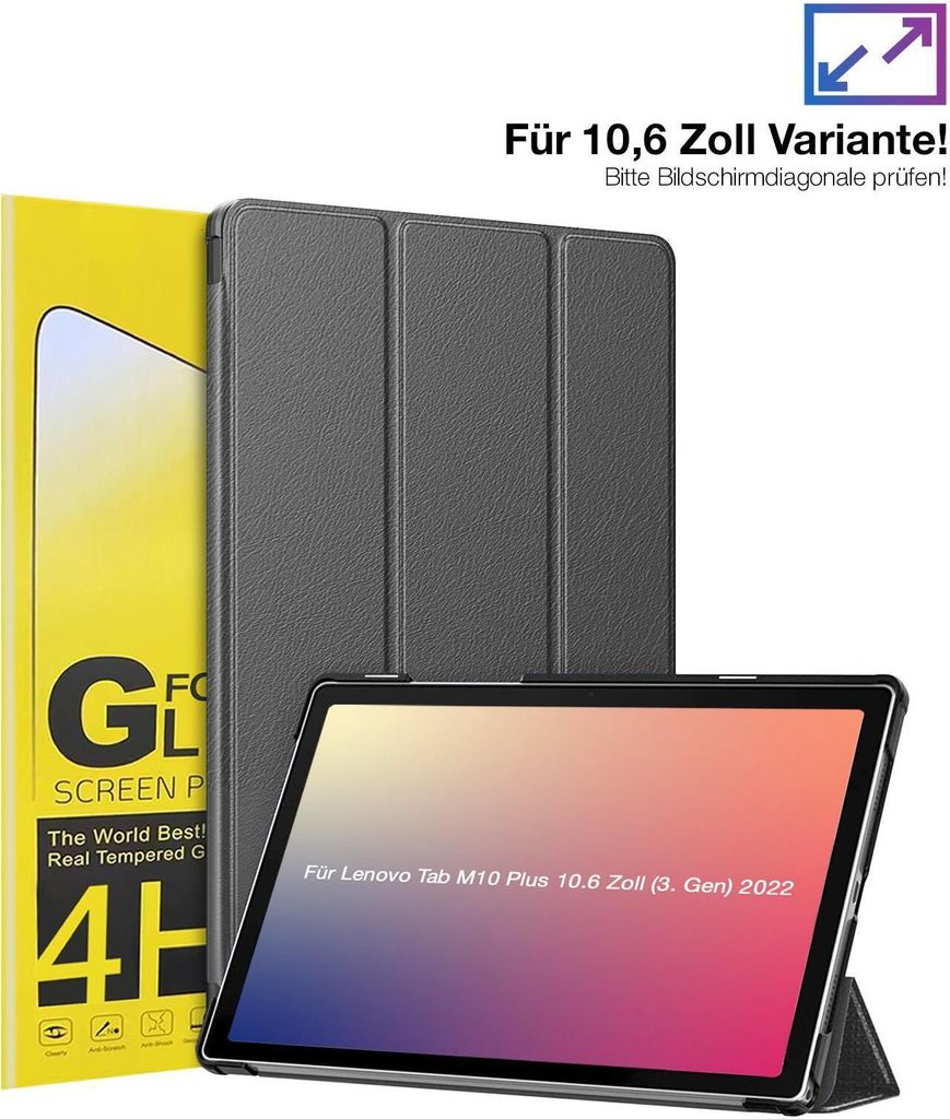 Schutzhülle + 2x 4H Displayfolie für Lenovo Tab M10 Plus 10.6 3. Gen 2022 Cover Case Schutz Tablet Farbe: Grau