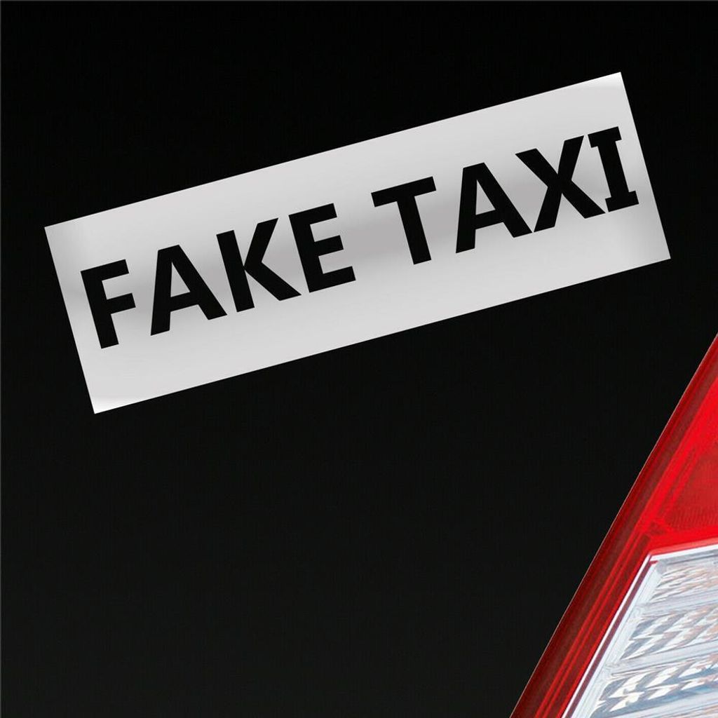Auto Aufkleber Fake Taxi Car Schriftzug 19x6 cm Silber Sticker Heckscheibenaufkleber