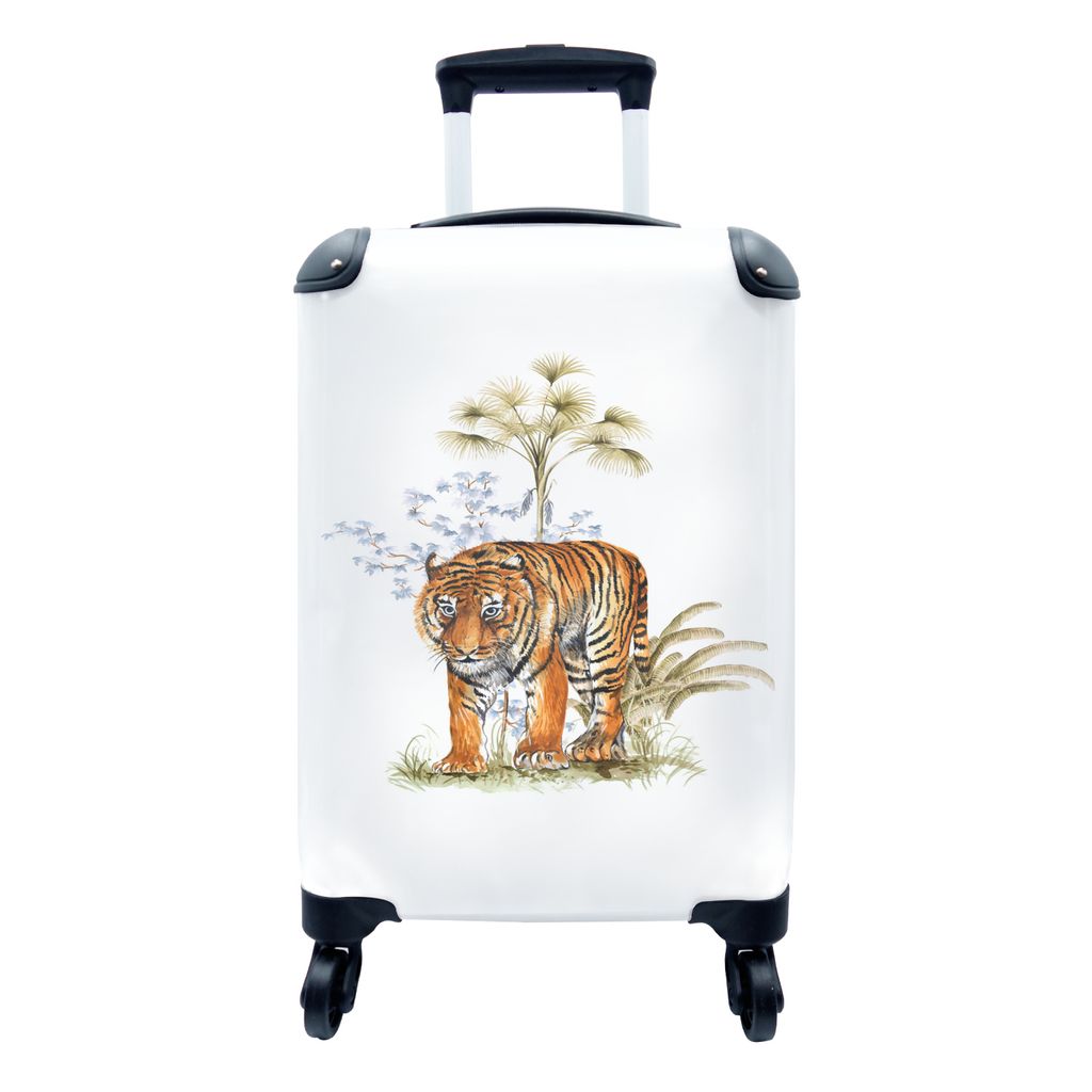 MuchoWow Koffer Handgepäck Trolley Rollkoffer Kleine Reisekoffer mit 4 Rollen - Tiger - Pflanze - Bild - Cabin Size < 55x40x23 cm & 55x40x20 cm ...