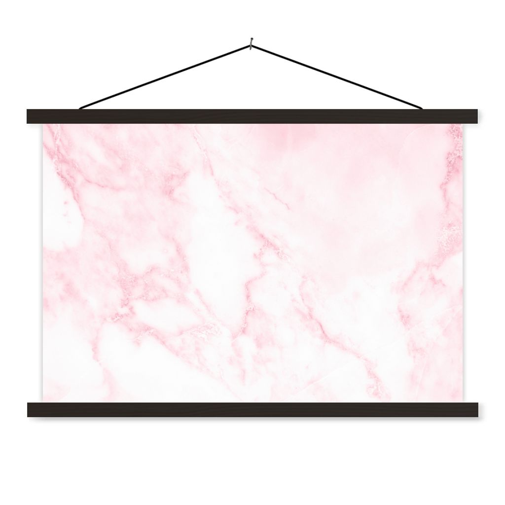 MuchoWow Textilposter Marmor - Weiß - Rosa - Chic - Marmoroptik 150x100 cm mit schwarzem Rahmen - Schlafzimmer