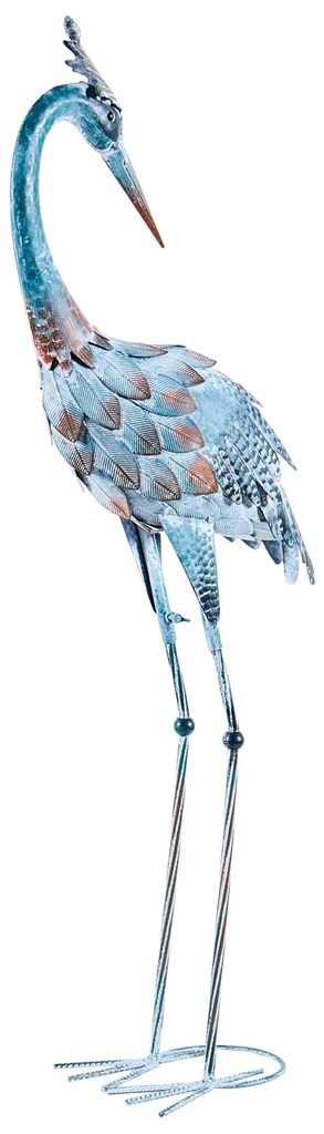 BELIANI Gartenfigur Kranich Blau Metall Handgefertigt Produktbild 
