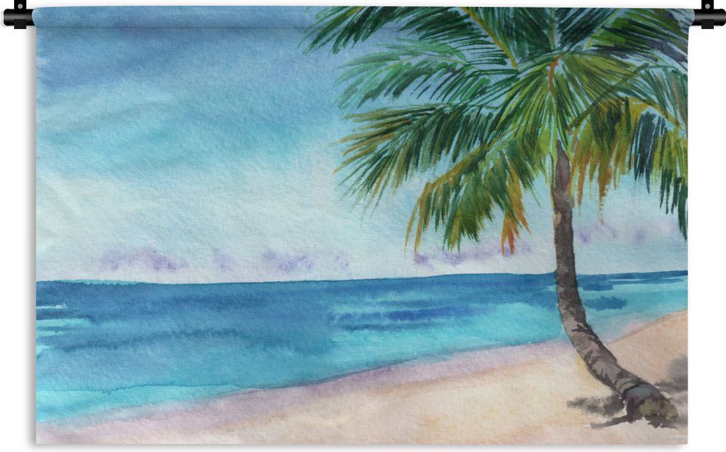 MuchoWow Wandteppich Wandbehang Strand - Palme - Meer 150x100 cm Tapisserie Dekoration Wandtuch - Waschbar - Tapisserien - Wand-Decke