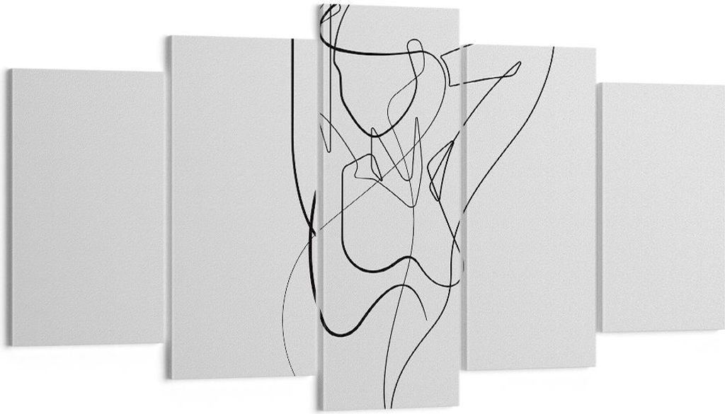 Bild auf Leinwand - Leinwandbild - 5 Teile - Frau Bleistift Linie - 160x85cm - Wand Bild - Wanddeko - Wandbilder - Leinwanddruck - Bilder - Wanddek...