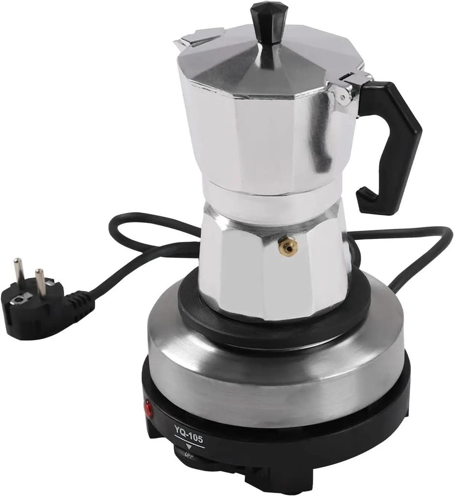 Elektrische Espressokanne - Mokkakanne - Einstellbare Temperatur - Heizplatte - Automatische Abschaltung - 3 Tassen - Silber