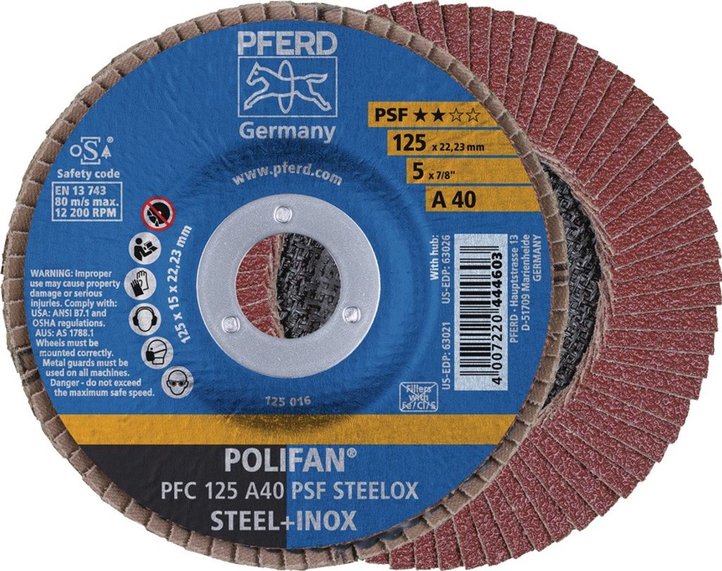 Fächerschleifscheibe PFC 115 A 40 PSF/22,23 D.115xB.15xH.22,23mm Korn-Gr.40