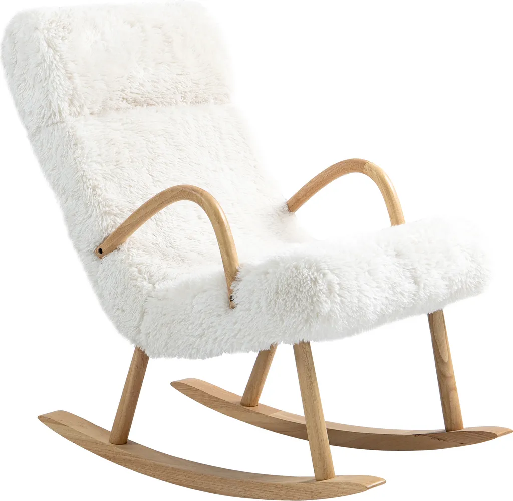 Fauteuil à bascule design aspect laineux blanc - Rocking chair soft 120kg