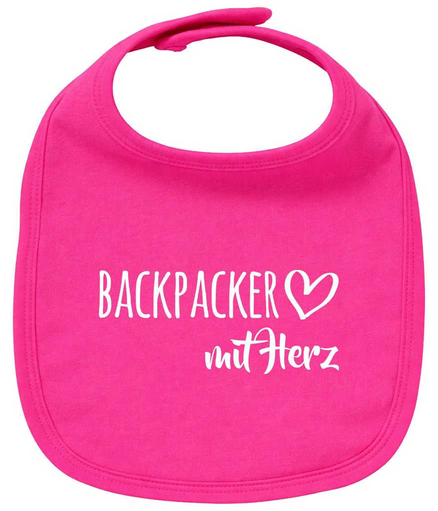 Huuraa Baby Lätzchen Backpacker mit Herz Cherry Pink Klettverschluss Baumwolle Latz Geschenkidee