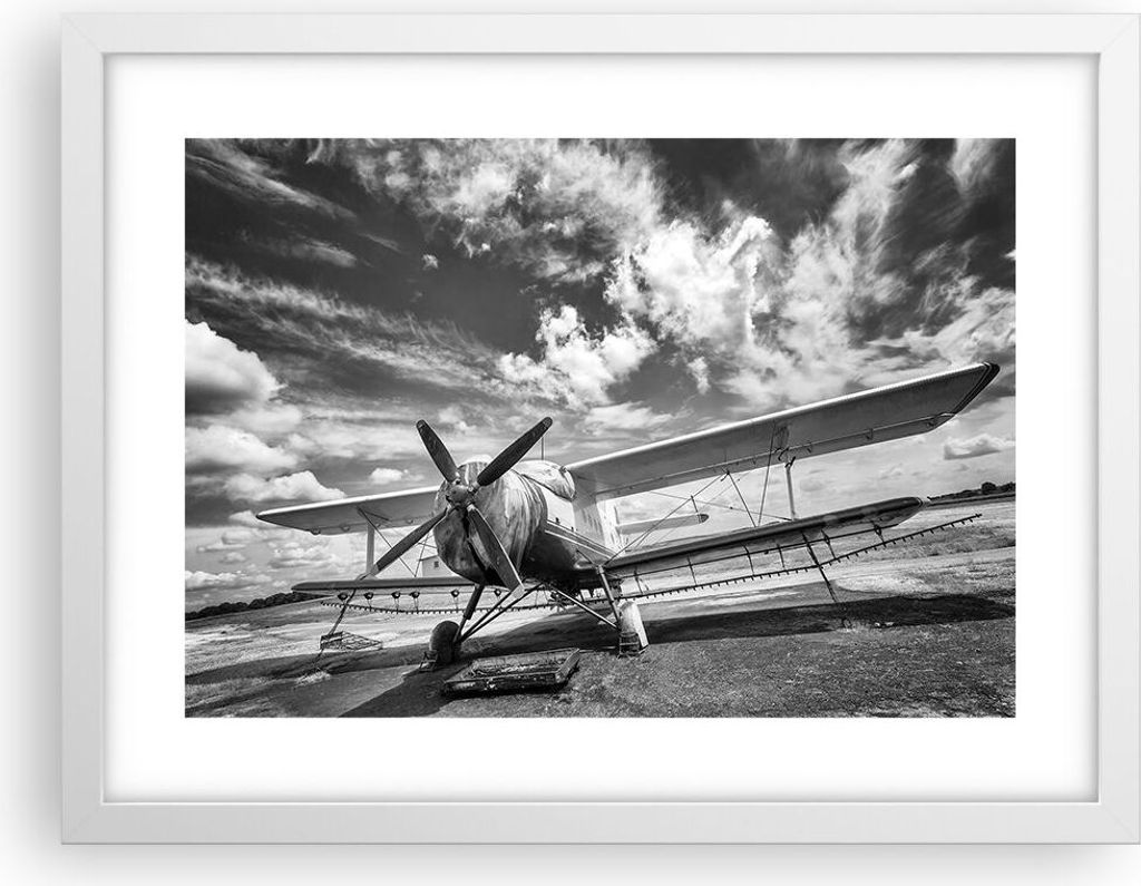 Gerahmtes Poster - Weißer Rahmen - An-2 Flugzeug Schwarzweiß - 40x30 cm - Wand Bild - Wanddeko - Wandbilder - Kunstposter - Wandposter - Bilderra...