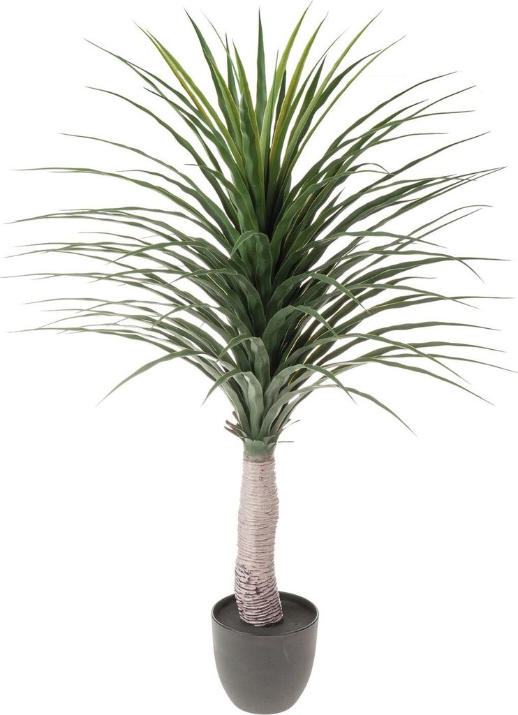 artplants.de Plastik Yucca DENDES im Dekotopf, 120cm - Kunststoff Palme