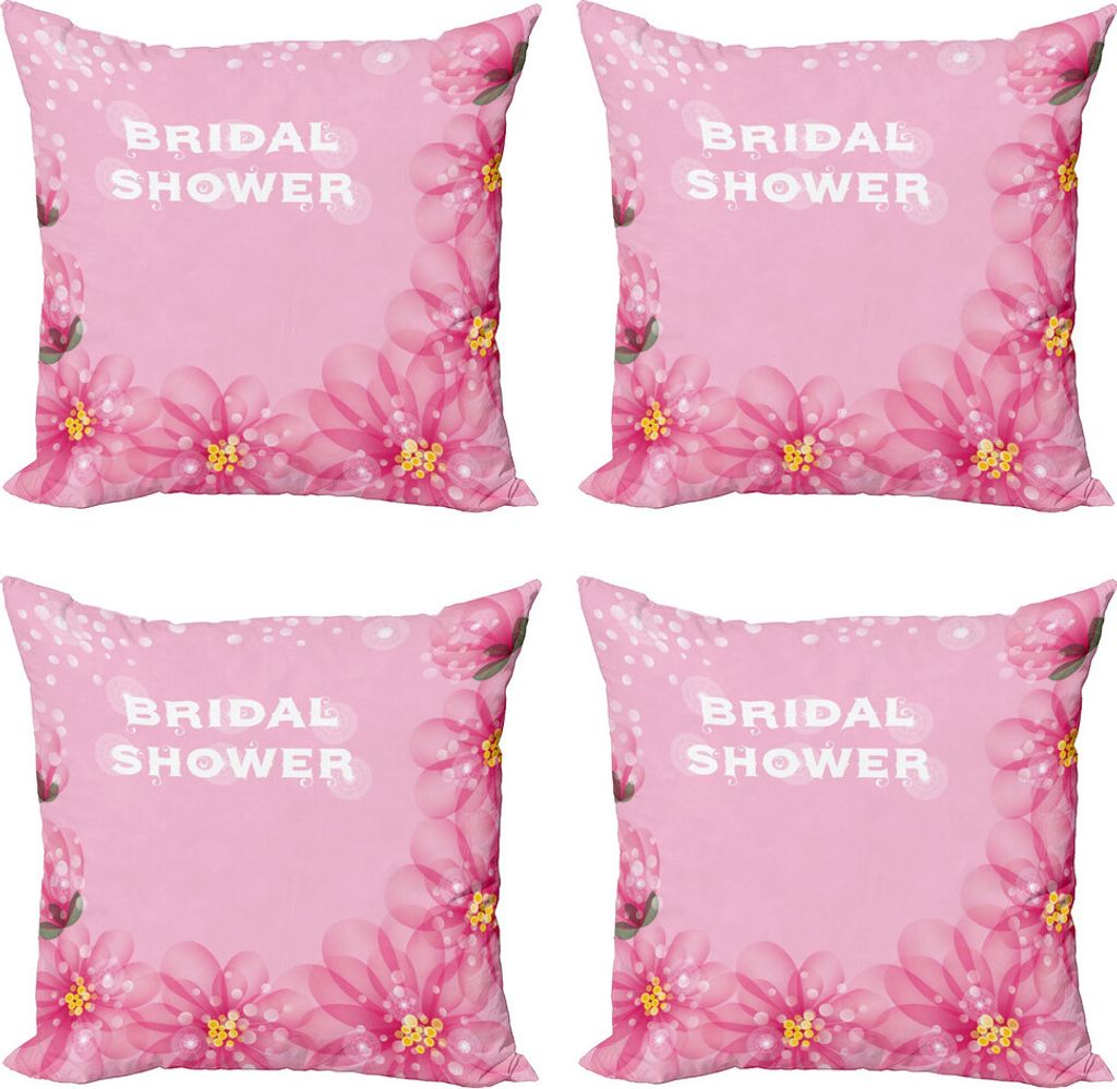 ABAKUHAUS Bridal Shower Kissenbezug Set (4 Stück), Abstrakte Blumenblätter Dots, Moderner Doppelseitiger Digitaldruck, 50 cm x 50 cm, Pink und He...