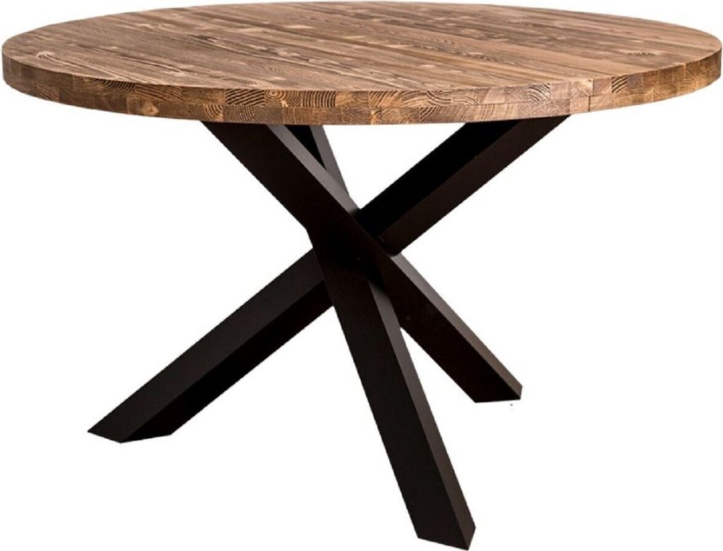 Casa Padrino Landhausstil Esstisch Braun / Schwarz Ø 130 x H. 78 cm - Runder Massivholz Küchentisch
