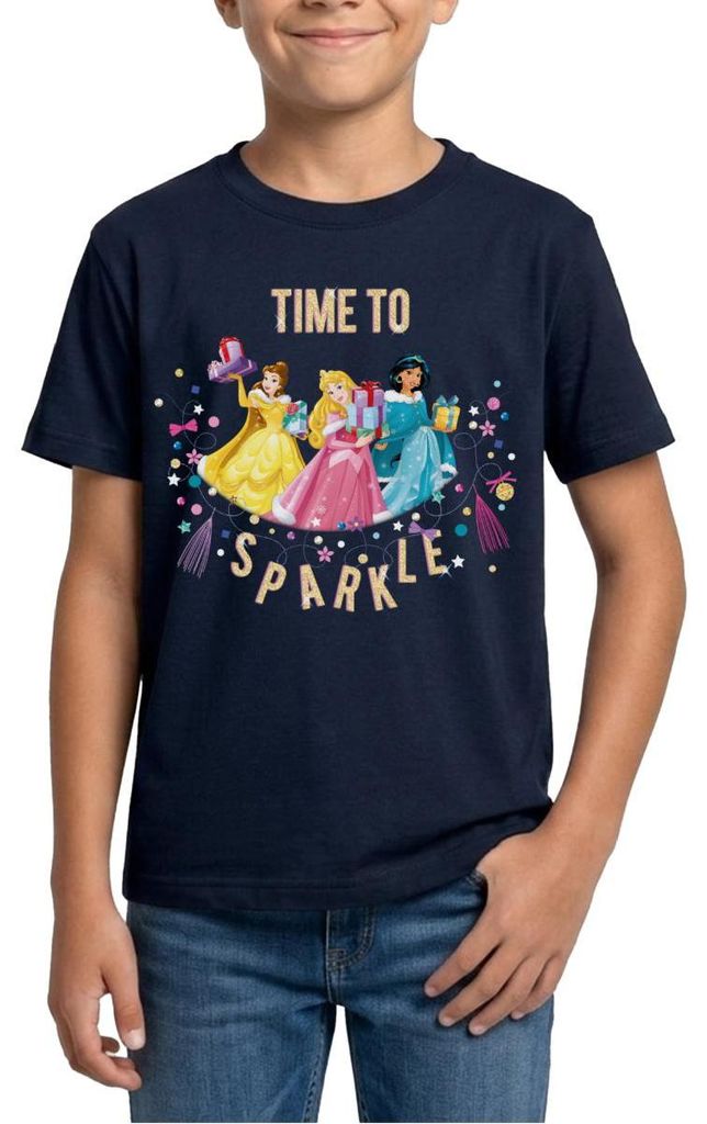 Belle, Aurora & Jasmin Time To Sparkle Teenager T-Shirt, 134/146 (9-11 Jahre), Navy