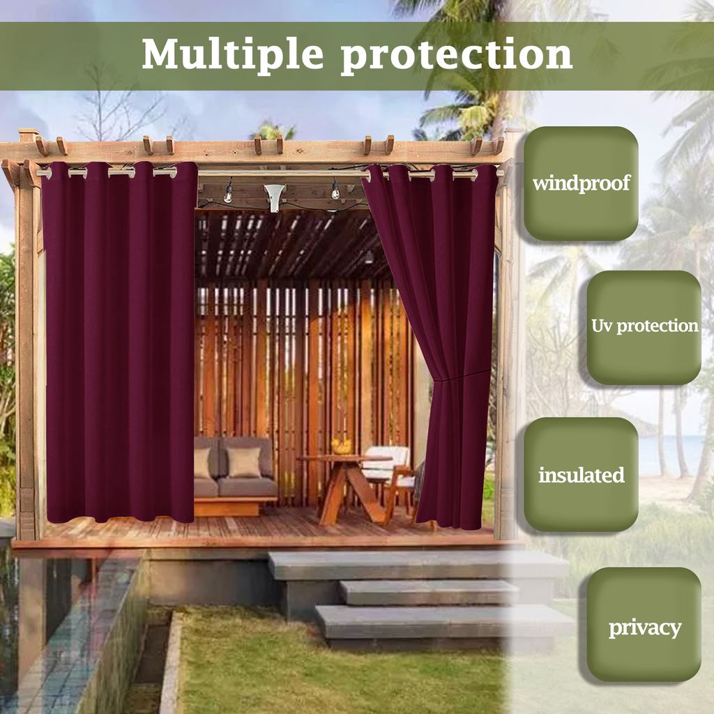 6 Stück Outdoor Vorhänge Gartenlauben Pavillon Balkon-Blickdicht Vorhänge Gardinen Verdunkelungsvorhänge mit Ösen, Vorhang Wasserdicht Mehltau...