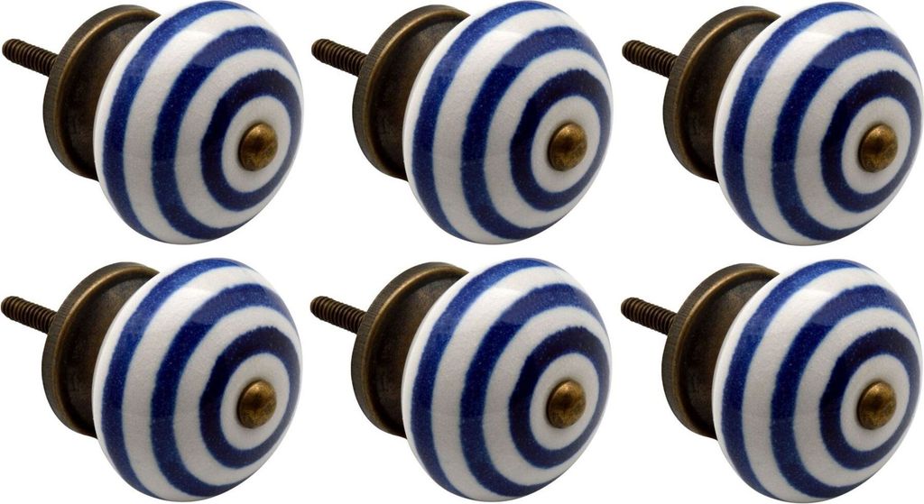 Runde Keramik-Möbelknöpfe von Nicola Spring – Marineblau gestreift – 6er-Pack