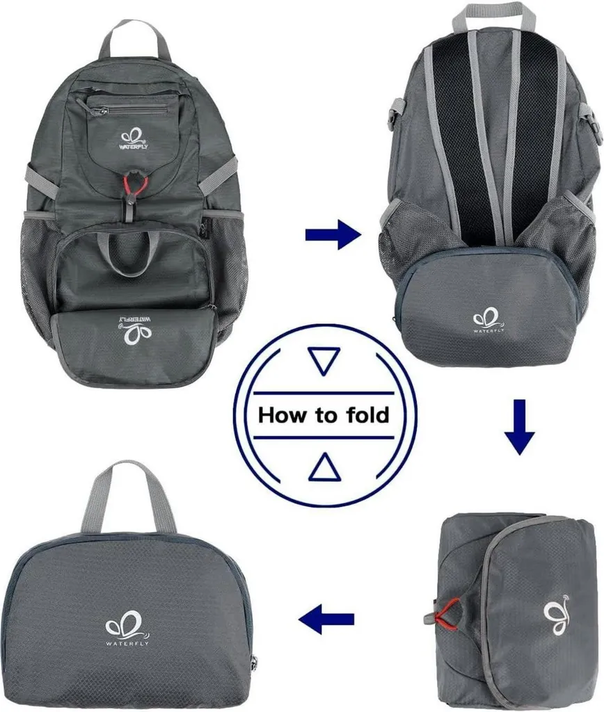 Sac à dos ultraléger 20L pliable en nylon gris résistant à l'eau