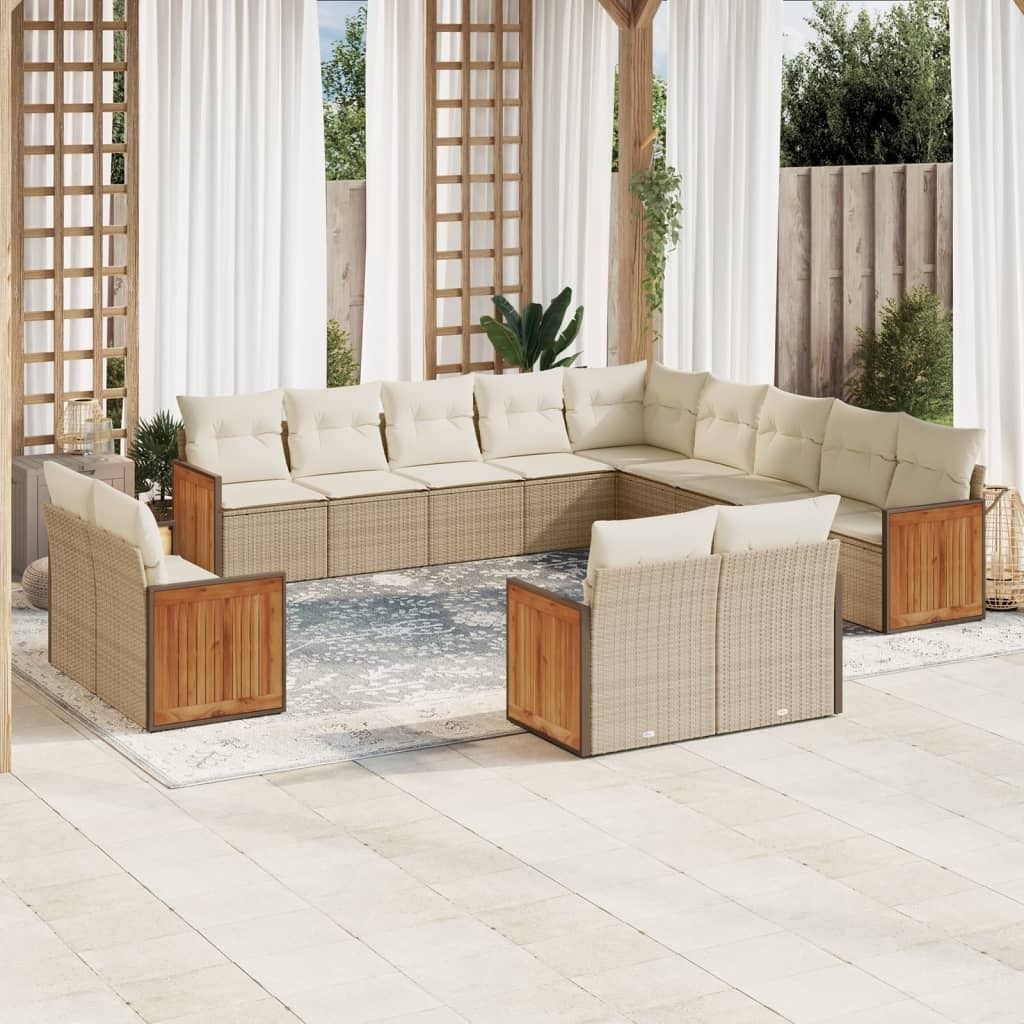 13-tlg. Garten-Sofagarnitur mit Kissen Beige Poly Rattan 3228207