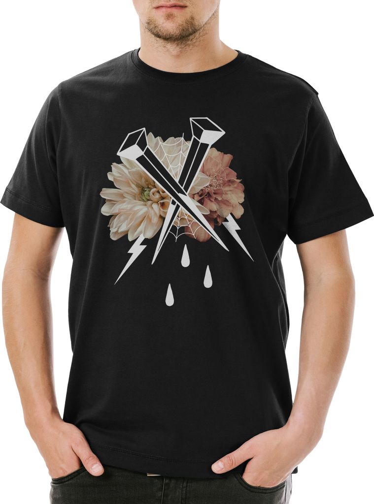 Urban Backwoods Nails And Flowers I, Herren T-Shirt, Farbe: Schwarz, Größe: XL